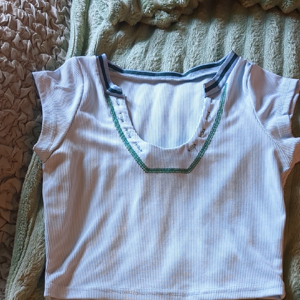 White and Green Ribbed Crop Top
